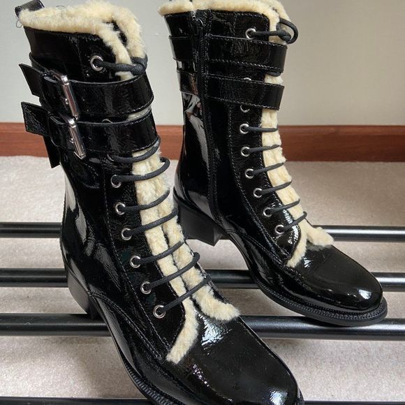 KURT GEIGER Mid Tall Serena Leather Combat Boots - NEW NWOB - Picture 6 of 8